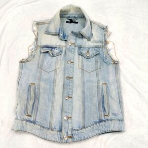 INSIGHT WOMENS BLUE DENIM GRUNGE INDIE EDGY BIKER SLEEVELESS JEAN VEST SIZE M